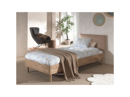 Forrest Μονό Κρεβάτι φυσικό σε  ξύλο δρυ με υφασμάτινο προσκέφαλο 